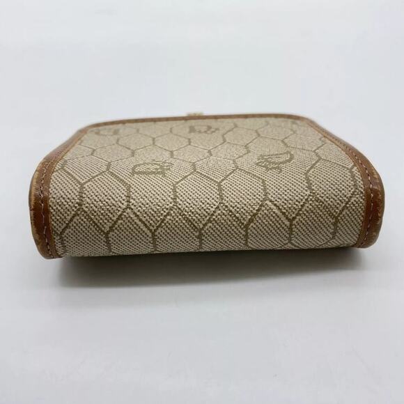 Christian Dior Honeycomb Pattern Clasp PVC Leather Beige Coin Purse - Picture 4 of 9
